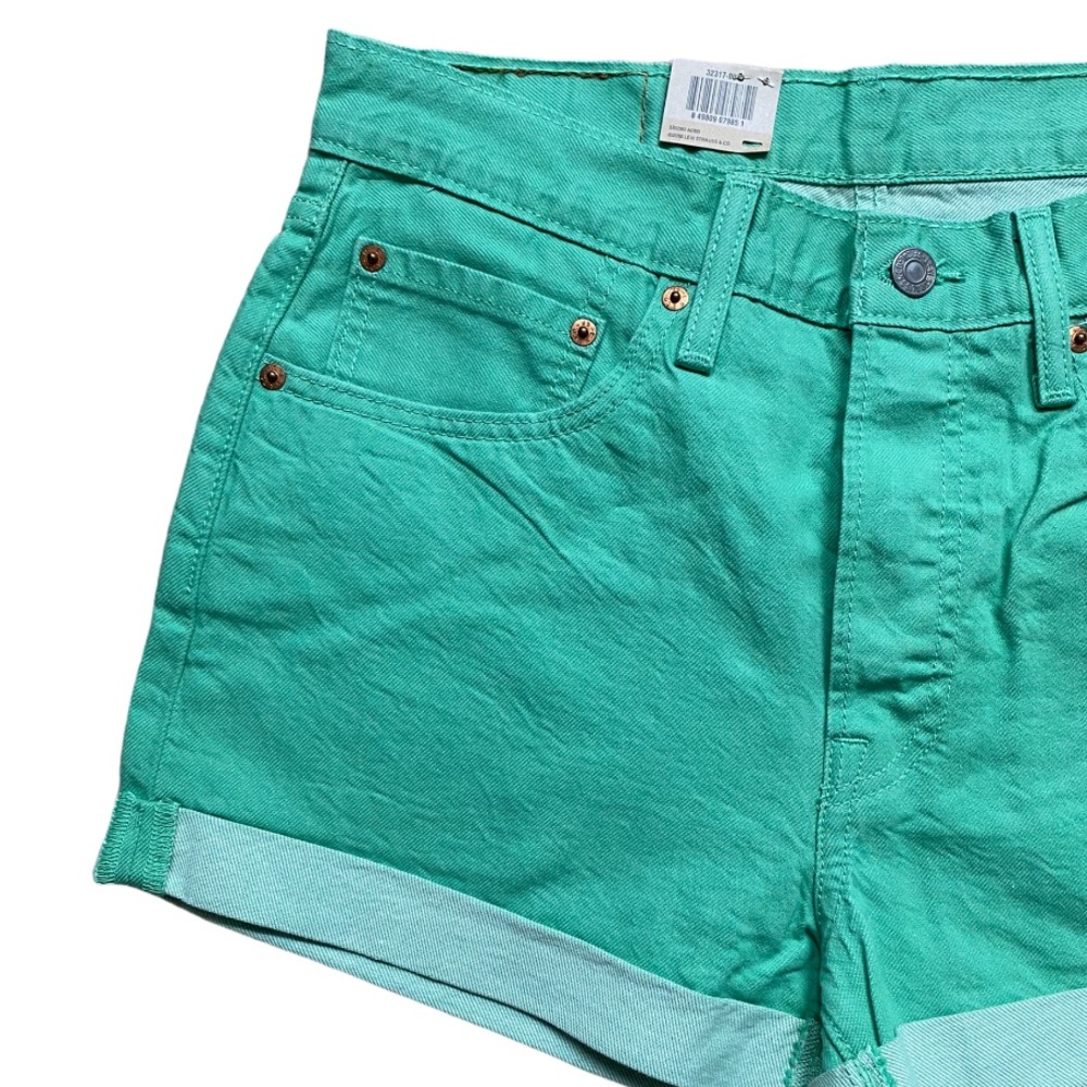 Levi’s 501 Cuff Shorts Mid Rise Green Waist 30 NWT - Picture 3 of 8